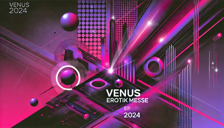 DALL·E 2024-10-01 17.34.07 - A vibrant image capturing the energy of the Venus Erotikmesse 2024, with an abstract, futuristic design using predominantly magenta and black colors